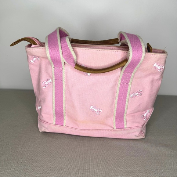 L.L. Bean Handbags - Vintage L.L. Bean pink lobster small tote bag leather handles